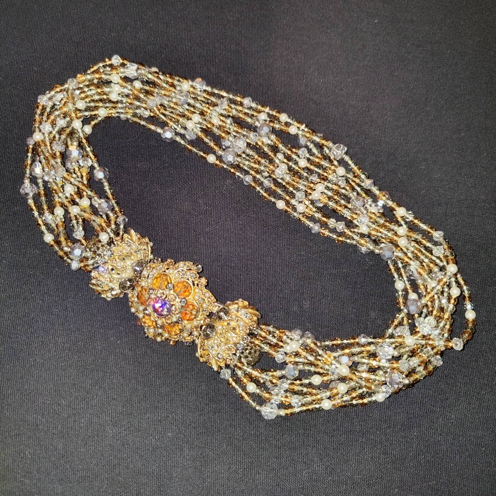 Vintage Barrera Statement Necklace with Intricate Rhinestone Center Pieces